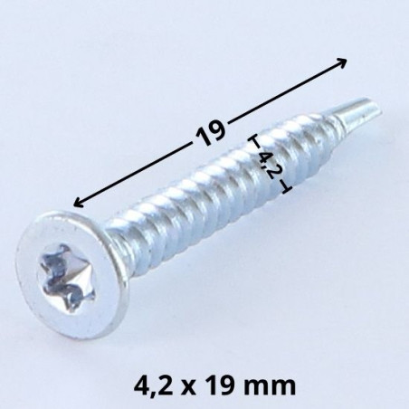 1 x Zelfborende schroef gefreesde kop TORX T20 4.2X19 Wit verzinkt staal