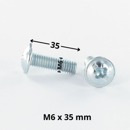 1 x Schroeven Bolkop breed rond Pozi met split M6X35 Wit verzinkt staal
