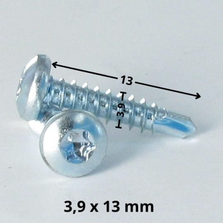 1 x Zelfborende schroef bol cilinderkop 3.9X13 TORX T15 Wit verzinkt staal