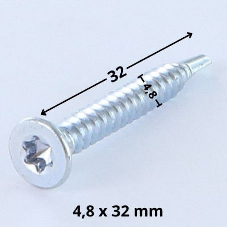 1 x Zelfborende schroef gefreesde kop TORX T25 4.8X32 Wit verzinkt staal
