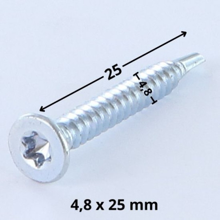 1 x Zelfborende schroef gefreesde kop TORX T25 4.8X25 Wit verzinkt staal
