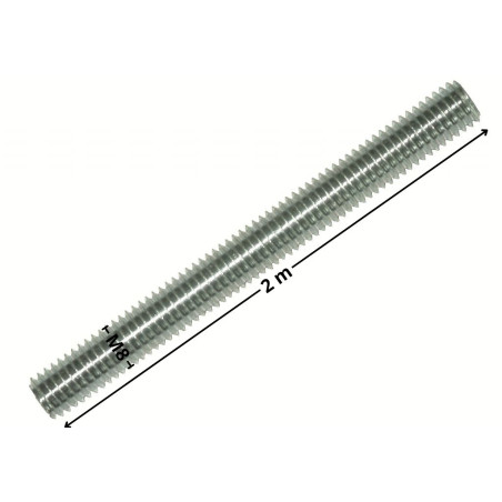 1 x Draadstang M8 lengte 2 meter Klasse 8.8 Wit verzinkt staal