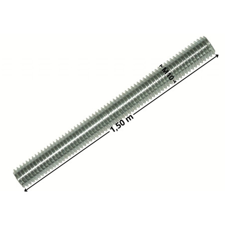 1 x Draadstang M10 lengte 1,50M Wit verzinkt staal