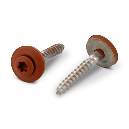 1 x Nokschroef gefreesde bolkop TORX T20 RVS A2 RAL8004 koper bruin 4.5X100RD.EPDM