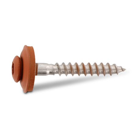 1 x Nokschroef gefreesde bolkop TORX T20 RVS A2 RAL8004 koper bruin 4.5X120RD.EPDM