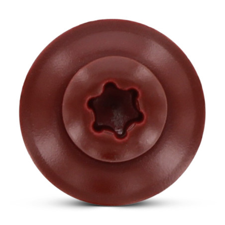 1 x Nokschroef gefreesde bolkop TORX T20 RVS A2 RAL3009 oxydrood 4,5X80 Afdichtingsring met neopreen epdm afdichting
