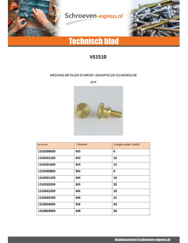 1 x Metalen schroeven Messing cilindrische kop...