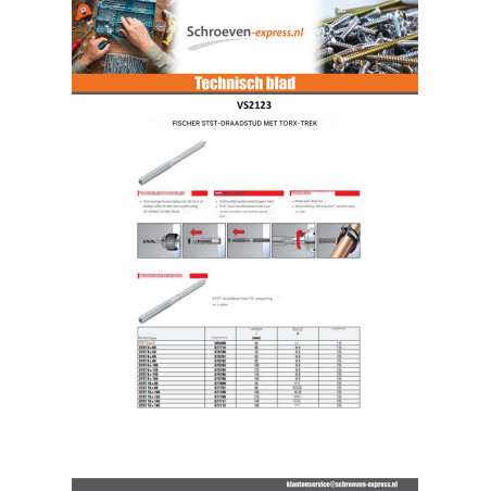 1 x Tapeind uitlaatspruitstuk Fischer STST TORX T25 Wit verzinkt staal 8X140