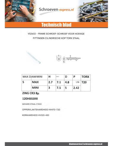 1 x Schroeven HARDWARE HOEKIG cilindrische kop...