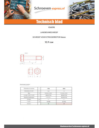 1 x Schroeven ROTOR ROER 9/19X3"1/2 klasse 10.9...