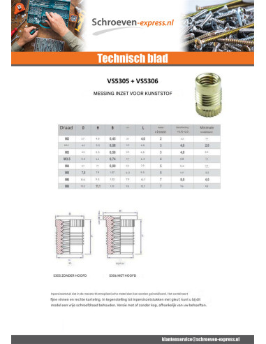 1 x Insert zonder kop FINFIX Messing M3X4.8
