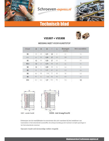 1 x Insert zonder kop BROACHFIX Messing M4X7.4