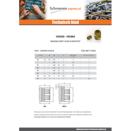1 x Insert zonder kop HEATFIX Messing M6X9.5