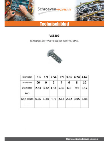 1 x Klinknagel SIM of nep schroef Type U ronde...
