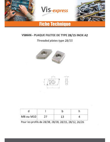 1 x Railmoer RVS A2 13X27X4 M8 RAND SCHERP