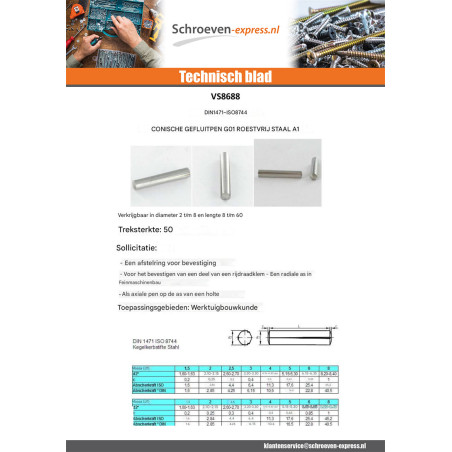 1 x Splitpen conisch KAN RVS A1 G01 8X25