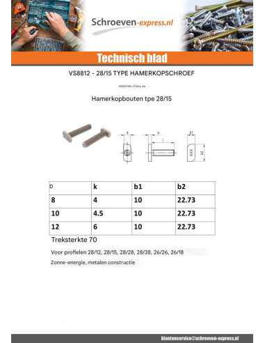 1 x Metalen schroeven hamerkop 10x10x4,5 M10X20...