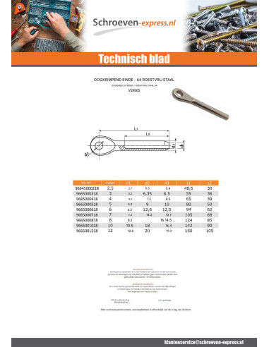1 x Bit to om te klinken to oog A4 RVS diameter 4