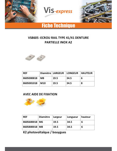 1 x Railmoer RVS A2 19,5 x 34,5 x 6 M6 HULP...