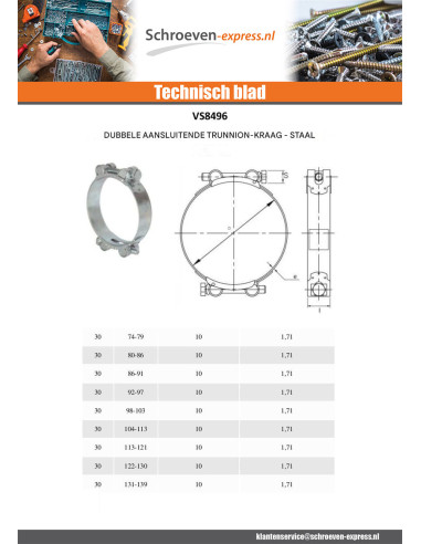 1 x Dubbele klemtappen diameter 113 to 121...