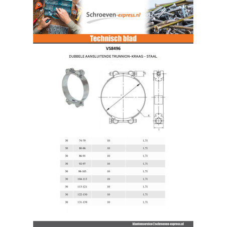 1 x Dubbele klemtappen diameter 113 to 121 Verzinkt staal W1