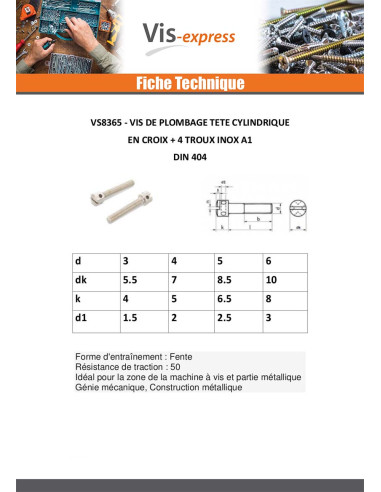 1 x Metalen schroeven cilindrische kop geboord...