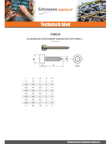 1 x Metaalplaatschroef CHC BTR RVS A2 4.8X38