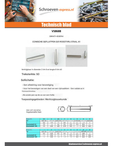 1 x Splitpen conisch KAN RVS A1 G01 2X18
