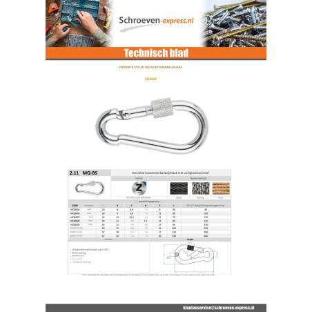 1 x Karabijnhaak diameter Kabel 9 Wit verzinkt staal