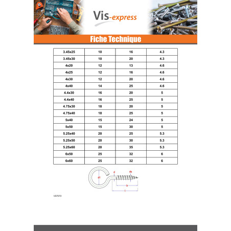 1 x Oogschroef hout 5.25X50 oog 20 Wit verzinkt staal
