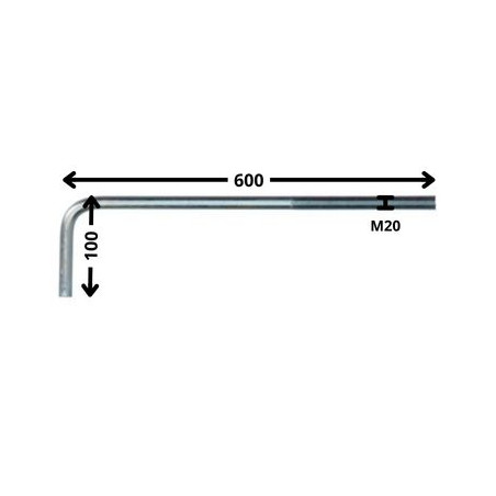 1 x Schroefduim metalen lange lengte M20X600 bedraad op 150 Wit verzinkt staal