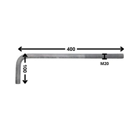 1 x Schroefduim metalen lange lengte M20X400 bedraad op 150 hoge corrosiebestendigheid Thermisch verzinkt staal