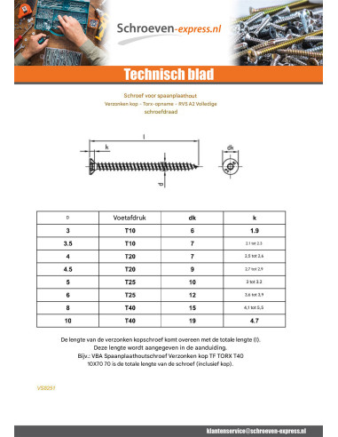 1 x Agglo houtschroeven gefreesde kop TORX T40...