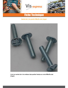 Zakje 4 Metalen schroeven Bolkop breed rond M8X40 Wit... 2