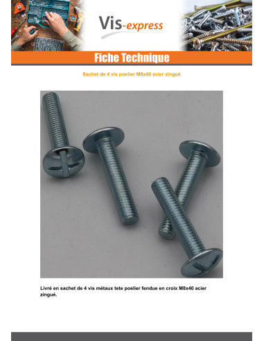 1 x Zakje 4 Metalen schroeven Bolkop breed rond...