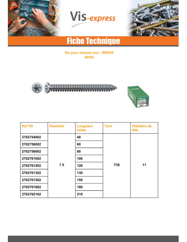 1 x SPAX Schroeven voor CHASSIS PVC 7,5X130...
