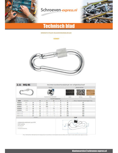 1 x Karabijnhaak diameter Kabel 12 Wit verzinkt...