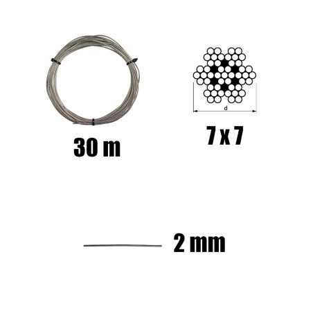 1 x Set van 30 meter roestvrijstalen kabel diameter 2