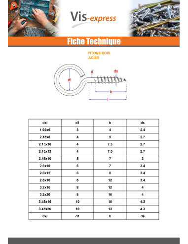 1 x Oogschroef hout 2,15 x 10 oog 4 Wit...