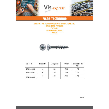 1 x SPAX V.CONSTFENET gefreesde kop T-STAR TORX T15 4X30 WIROX