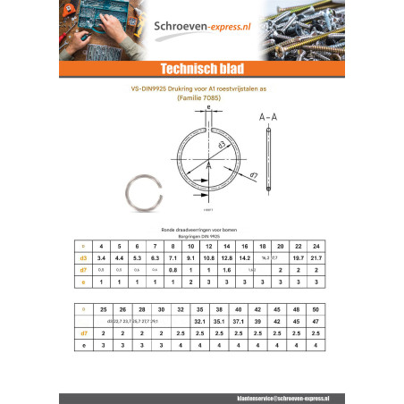 1 x Ronde draadborgringen voor assen met een diameter 24 RVS A1