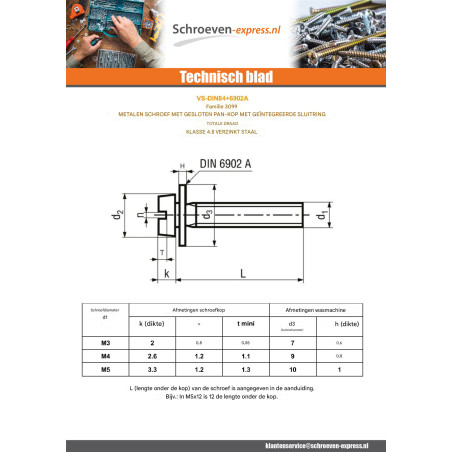 1 x Metalen schroeven cilindrische kop split volledige draad M3X6 Klasse 4.8 met RD IMP Wit verzinkt staal microschroeven