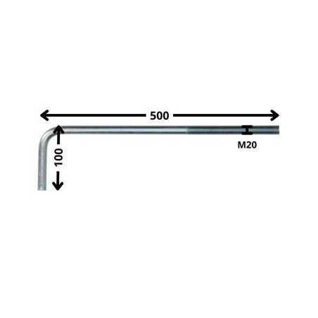1 x Schroefduim metalen lange lengte M20X500 bedraad op 150 Wit verzinkt staal