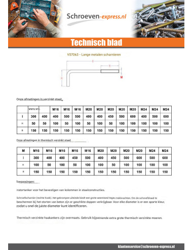1 x Schroefduim metalen lange lengte M20X500...