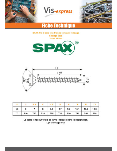 1 x SPAX Houtschroeven gefreesde kop TORX T30...