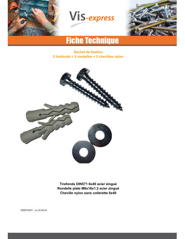 1 x KIT 2 Houtdraadbouten 6X40 MET2 Sluitring...