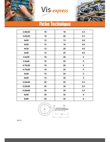 1 x Oogschroef hout 3.45X30 oog 10 Wit verzinkt...