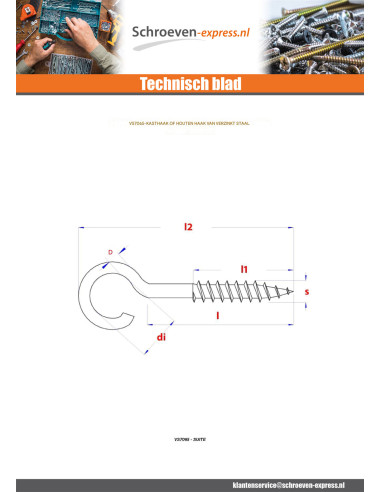 1 x Haak KAST 2.7X12 bedraad op 8 totale lengte...