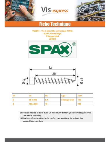1 x SPAX Houtschroeven cilindrische kop TORX...