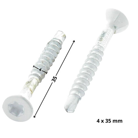 1 x Agglo houtschroeven medium gefreesde kop kartel TORX T20 4X35 bedraad op 24 Wit verzinkt staal RAL9010 zuiver wit